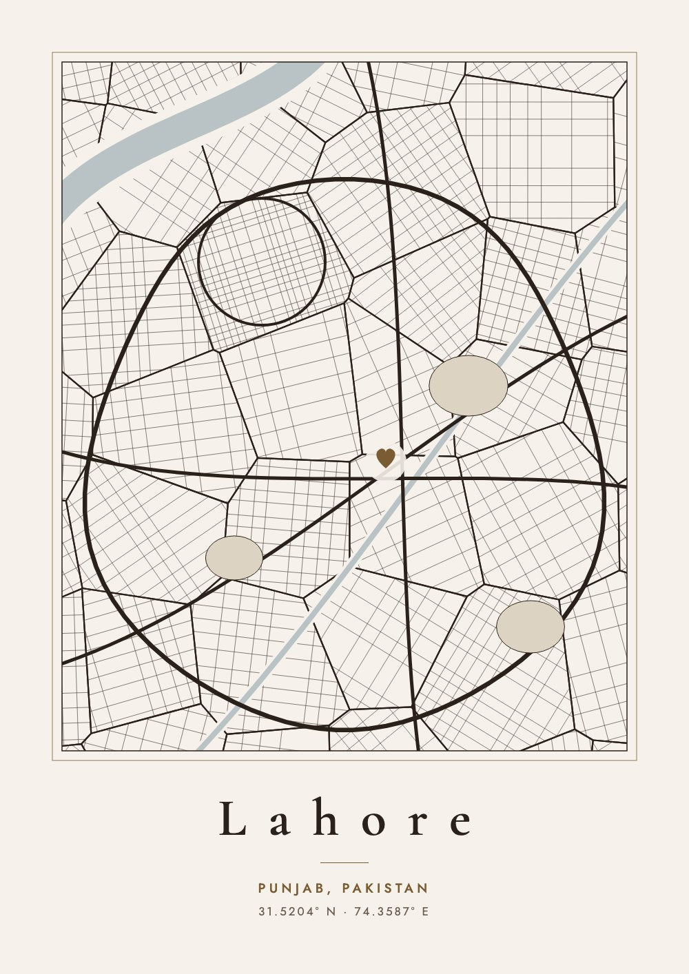 City map print of Lahore