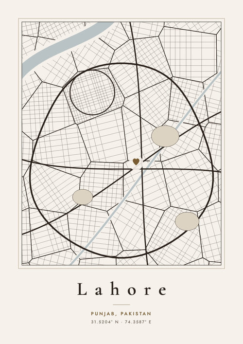 City map print of Lahore
