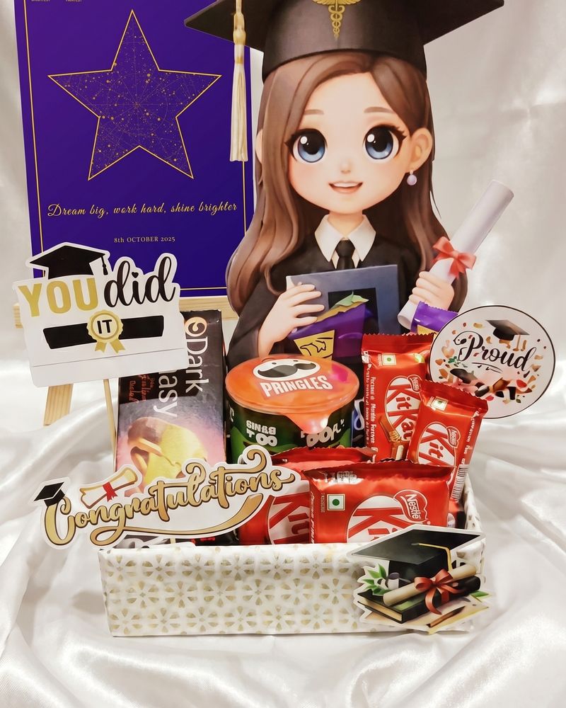 Purple star map in a graduation gift basket