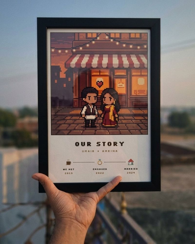 Pixel Love Story poster held in a hand